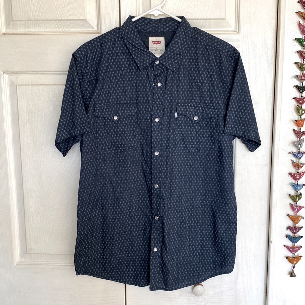 Levi’s Dark blue short sleeve button down.